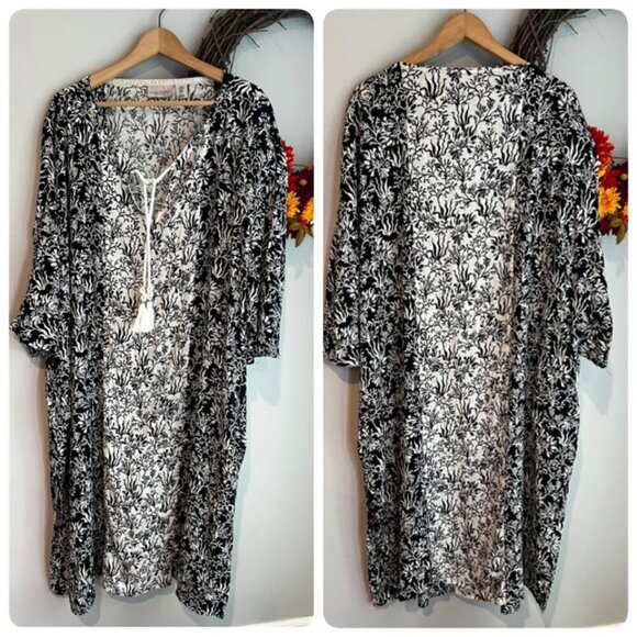 Martha Stewart Kaftan Dress Beach Cover-Up XTRA-LARGE XL Black Linen Blend - Picture 1 of 10